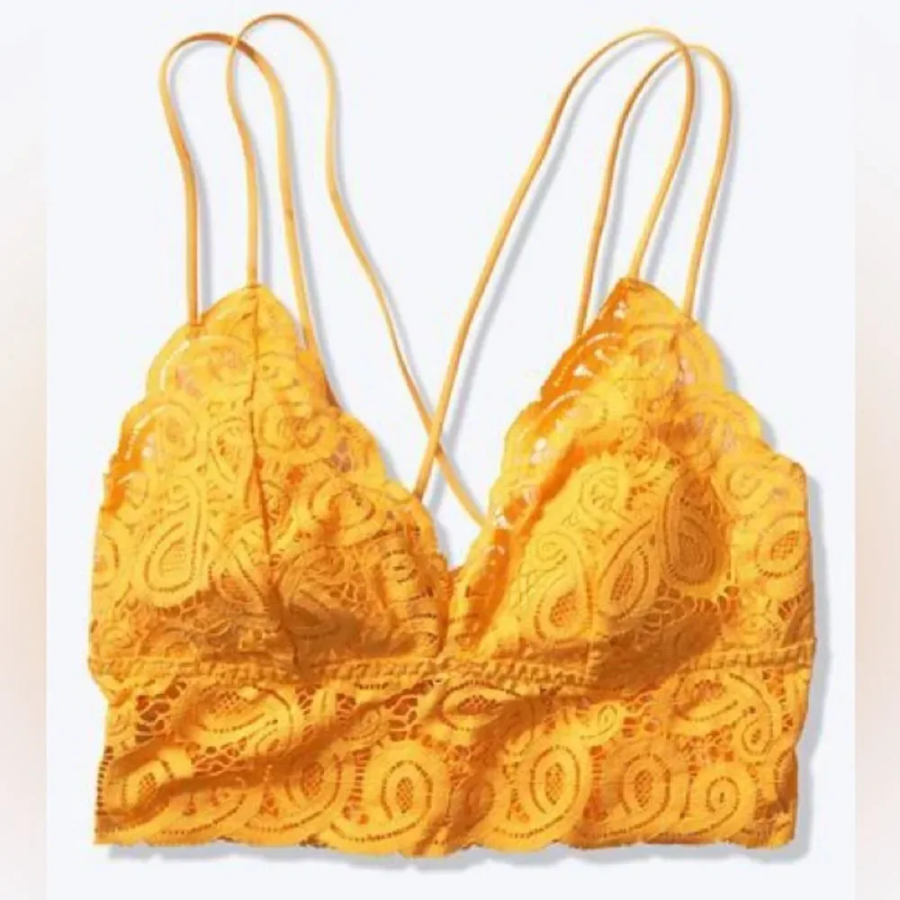 NWOT Victoria Secret PINK Yellow Lace Adjust Straps wireless Bralette L
